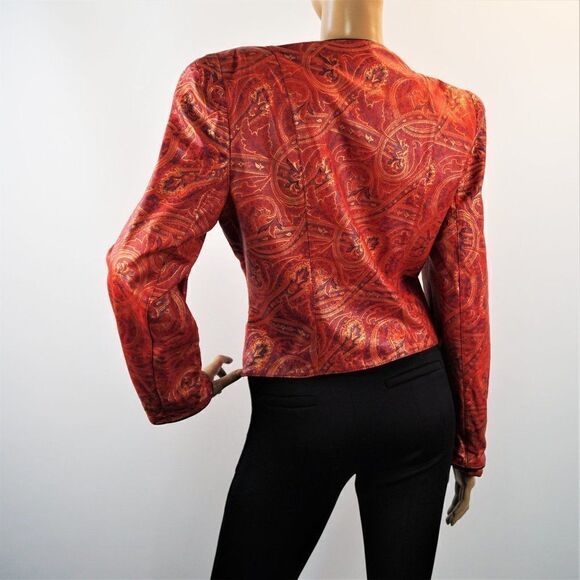 80s Vintage Designer Carlos Falchi Painted Leather Blazer 1 Button Jacket Sz 12 - Picture 4 of 13